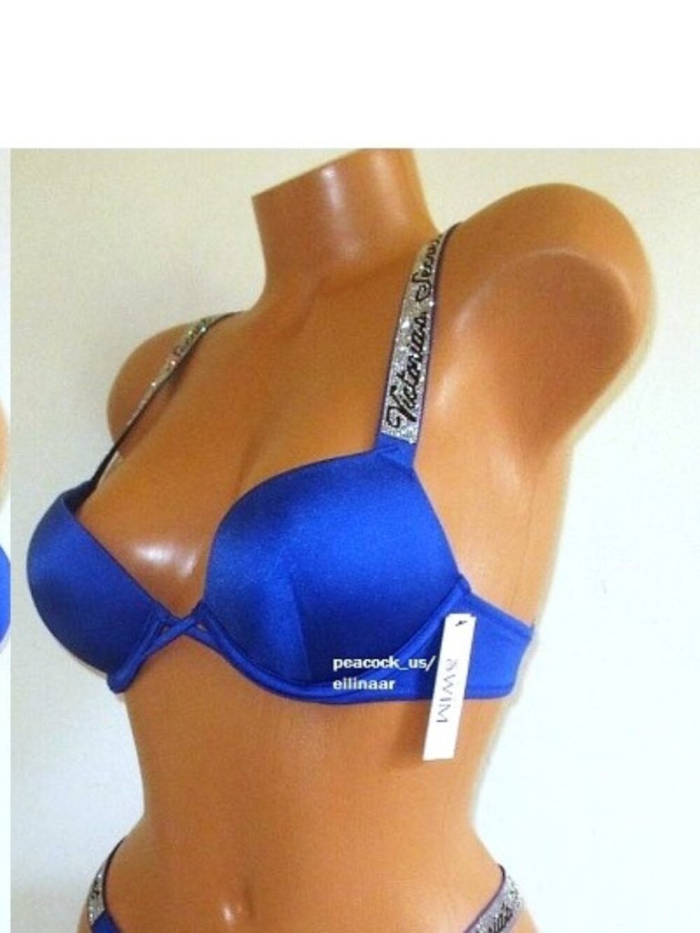 38C Victoria Secret Swim Bombshell Shine Strap +2Cup Push Up Bikini Top Blue $69